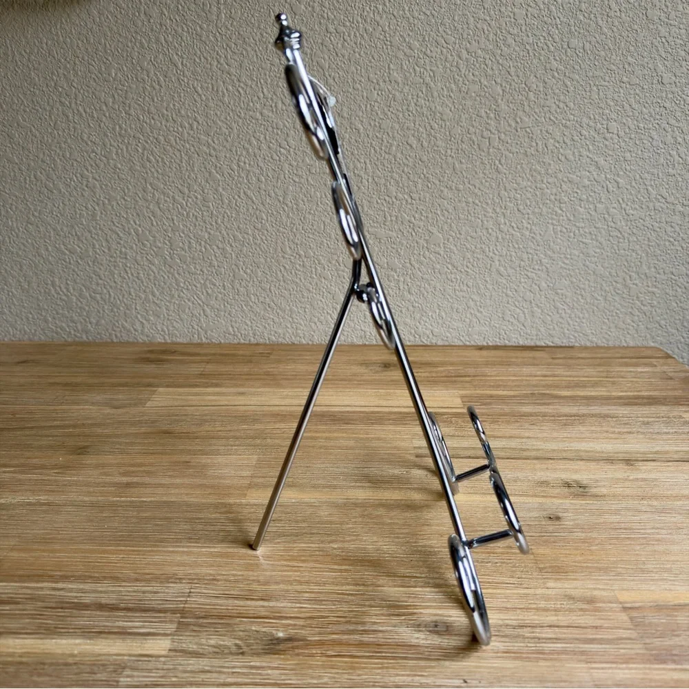 14” Decorative Metal Display Easel Scroll Design Silver Color Plates Books Pics